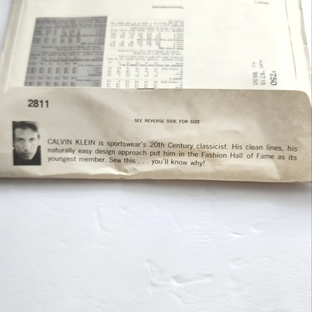 Vogue Sewing Pattern 2811 Designer Calvin Klein 12 UNCUT